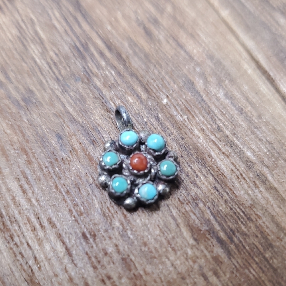 Turquoise and‎ Coral Pendant P280